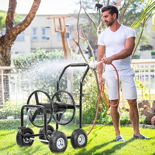PayLessHere | Garden Hose Reel Cart | Holds Upto 300ft of 5/8" Hose | Black - color: Black