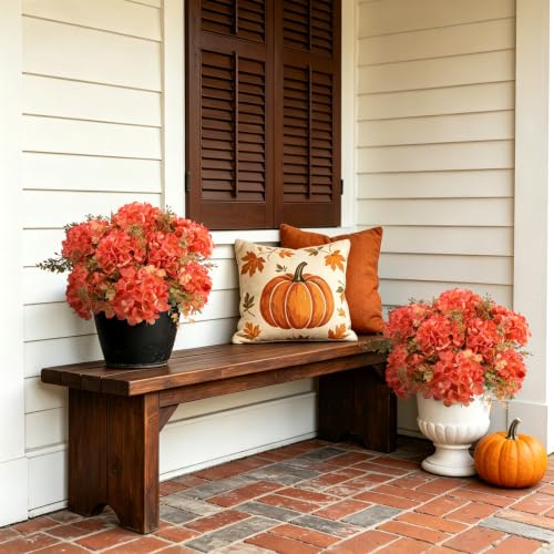 Artificial Hydrangea Flowers with Eucalyptus for Outdoor Fall Decorations - color: Fall Orange