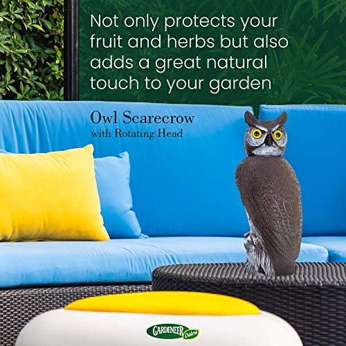 GARDENEER Dalen Rotating Head Great Horned Owl – 18" Life-Sized Garden Decoy – Bird & Pest Repellent – Weather-Resistant – Realistic, Hand-Painted Design – Outdoor Garden Scarecrow