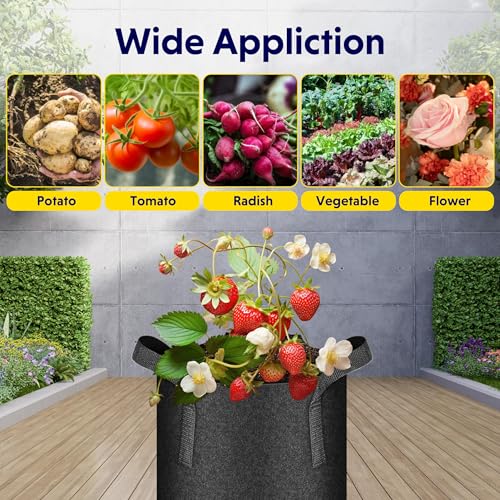 iPower 20-Gallon 10-Pack Grow Bag Thickened Nonwoven Fabric Pots Heavy Duty Aeration Container with Strap Handles for Garden and Planting Vegetable Flowers, Black with Green Stitch Sewing - color: Green, size: 20 Gallon