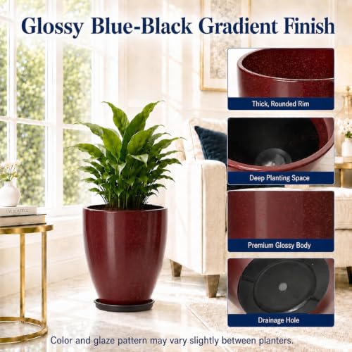 Usocik Large Outdoor Planters, Set of 4, 10/12/21/24 Inch, Wine Red - color: Burgundy Gloss