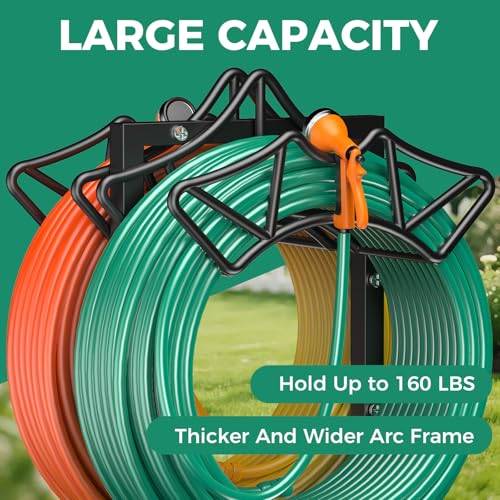Garden Hose Holder Holds 2 * 160Ft Hoses, Heavy-Duty Freestanding Hose Holder with 4 Spikes, Rustproof Freestanding Hose Stand Water Hose Hanger Storage Hose Rack for Outside, Yard, Lawn, Farm - color: Black-double Sided, size: Crown