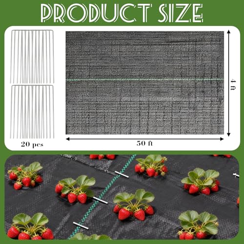 4x50 FT Weed Barrier Landscape Landscape Fabric with 20 U-Shaped Stakes,3.2oz Weed Barrier Fabric Heavy Duty for Garden Beds, Underlayment, Commercial Driveway - size: 4x50 FT