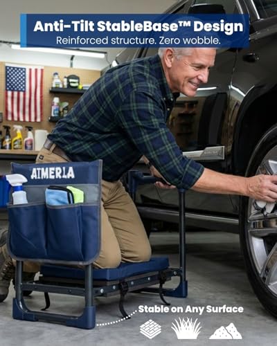 Aimerla K7 Foldable Garden Kneeler Seat, Upgraded Anti-Slip Base, 350LBS Capacity, 10.2" Wide EVA Pad & Detachable Cloud Cushion, 2-in-1 Kneeler Bench for Seniors, Gardening Gifts for Parents - color: Navy Blue