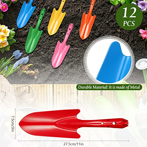 Mini Colorful Metal Hand Shovel Digging Trowel Set Transplanting Garden Shovel for Flower Soil Planting Succulent Kids Teens Women Men Gift Indoor Outdoor, 6 Colors (12 Pcs, 11 x 3 Inch)
