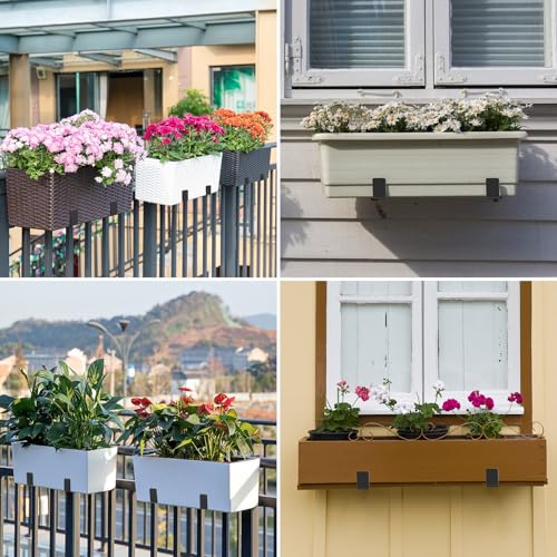 Window Box Brackets, Adjustable Hanging Railing Planter Box, Heavy Duty Wall Mount Iron Flower Box Holder for Railing Deck Patio Windowsill (2 Pack) - size: 2 Pcs