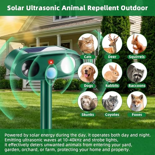 Sonic Fortress Pro Deer Repellent,Solar Ultrasonic Animal Repellent Outdoor Squirrel Racoon Fortress Pro Deer Deterrent Waterproof Motion Sensor Animal Repeller with Flashing Light for Garden,2 Pack