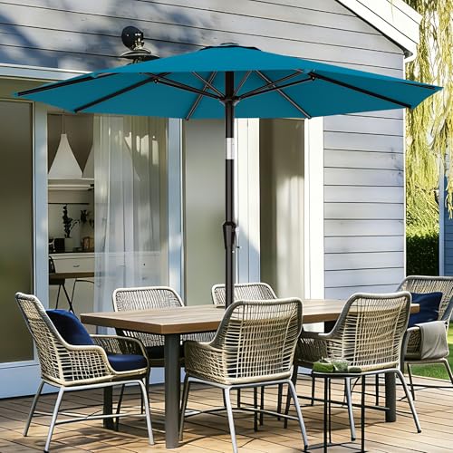 AreShark 9FT Outdoor Patio Umbrella with Tilt and Crank, Lake Blue - color: Lake Blue, size: 9ft