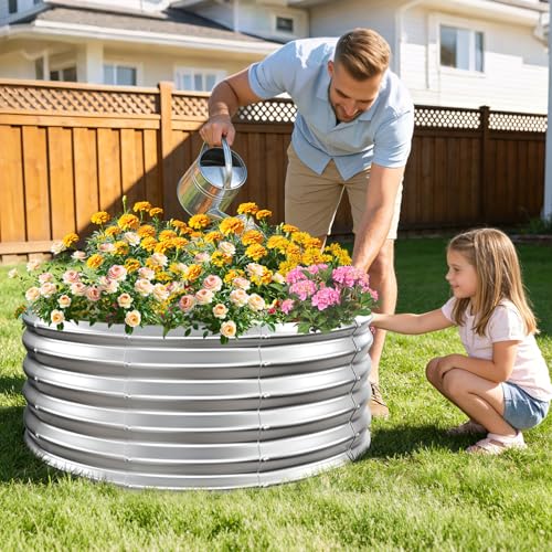 TBMLC 17 Inch Tall Heavy-Duty 40 Inch Round Steel Rised Garden Bed Silver - color: Silver, size: 40" Diameter X 16" Tall