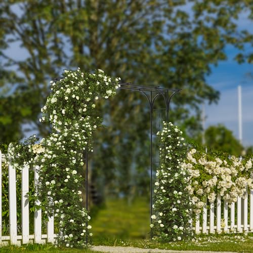 7FT Garden Arch Arbor Steel Trellis for Climbing Plant Outdoor Wedding Gate - size: 7*4 FT