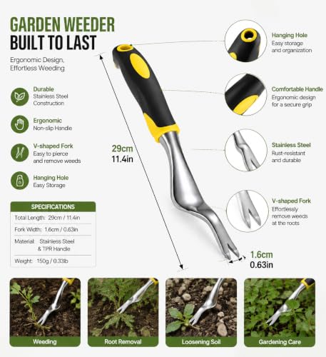 Garden Hand Trowel, Heavy Duty Stainless Steel Shovel for Planting (Root Remover) - color: Root Remover
