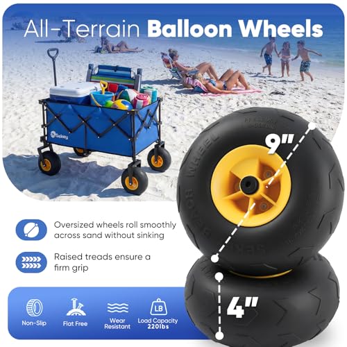 Sekey Heavy Duty Beach Wagon with 9" Big Sand-Proof Wheels – 600lb Capacity, 200L Oversized Foldable Cart | Adjustable Handle & All-Terrain Tires for Sand, Camping, Groceries - color: Blue&black