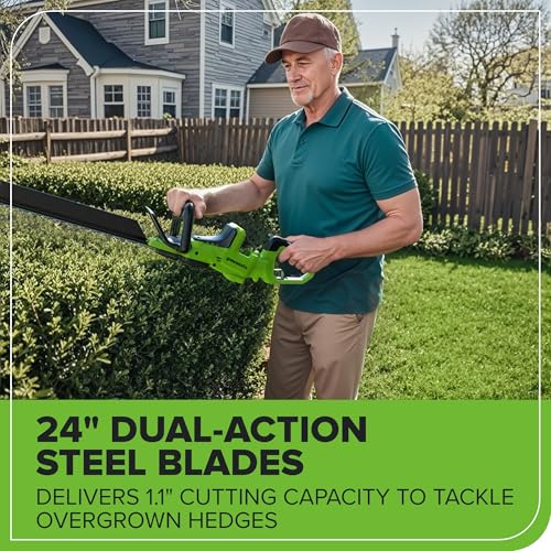 Greenworks 24V 24 in Cordless Hedge Trimmer, Rotating Handle, Tool Only - size: 24 in, style: Tool Only