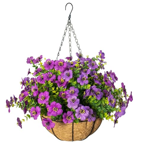 Artificial Hanging Flowers, UV Resistant, 12 Bundles, Mix - color: Purple+fuchsia