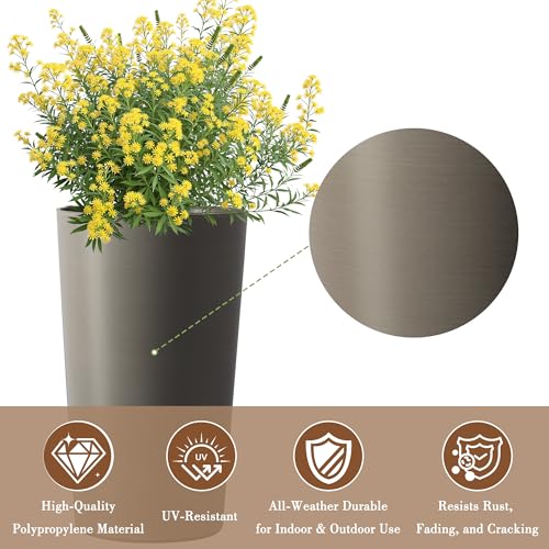 22 Inch Round Tall Front Porch Planters Set of 2 for Outdoor and Indoor Plants, Large Plant Pot with Brushed Finish for Front Door, Brown Tree Planter - color: Brown