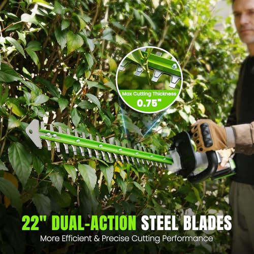 Hedge Trimmer Cordless 22" - 2 x 21V Batteries & Fast Charger, Easy to Use - color: Green