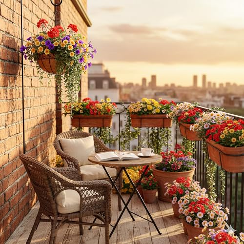 4 Pack 12 Inch Metal Hanging Planter Basket Natural Round Coconut Hanging Plant Flower Pot Coconut Coir Planter for Flowers Vegetables Home Garden Patio Decoration Flower (Lace Patterns) - color: Lacework