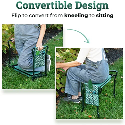 Garden Kneeler And Seat - Protects Your Knees, Clothes From Dirt & Grass Stains - Foldable Stool For Ease Of Storage - EVA Foam Pad - Sturdy and Lightweight - Bench Comes With A Free Tool Pouch!