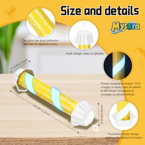 Glow in The Dark Fly Stick with Hanging Hook Adhesive Flying Bug Catcher for Outdoor & Indoor Sticky Insect Trap with Blue Fluorescent for Mosquitoes Flies Bee Wasp Moth Waterproof(White,12 Pack) - color: White