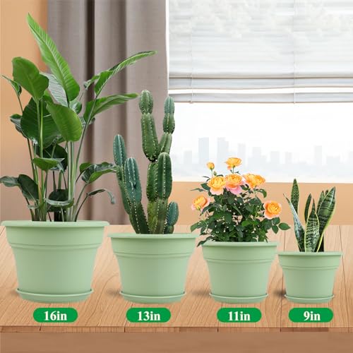 Pottiffe Plant-Pots-Planters-Indoor-Outdoor, 13 inch 4 Pack Green - color: Green, size: 13 inch-4Pack