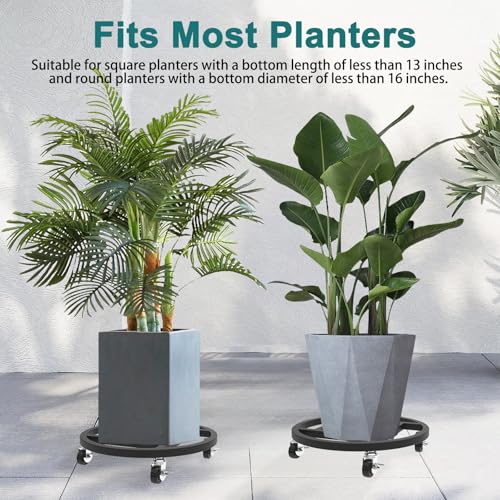 13" Metal Plant Caddy with Wheels, 2 Pack Rolling Plant Stand - size: 13''