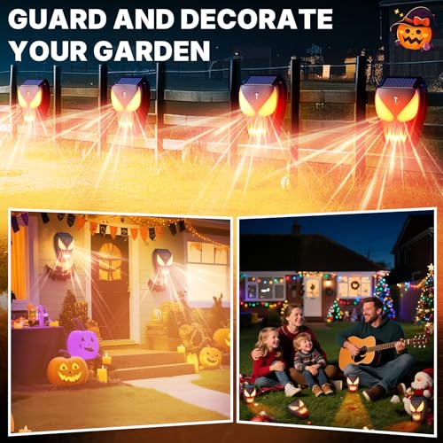 Solar Nocturnal Animal Repeller 1 Pack - Coyote, Raccoon, Fox, Skunk, Deer, Hawk Outdoor Repellent Deterrent - Amber LED & Waterproof Predator Lights for Chicken Coop,Farm,Yard,Garden - Halloween