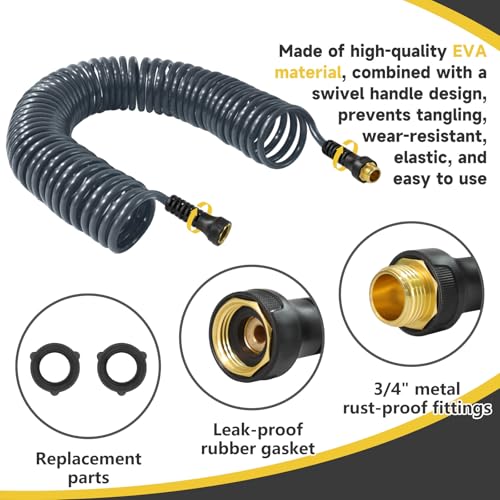 Coil Hose,3/8" EVA Coil Garden Hose 50 FT,Curly Water Hose Lightweight - color: dark grey, size: 50FT