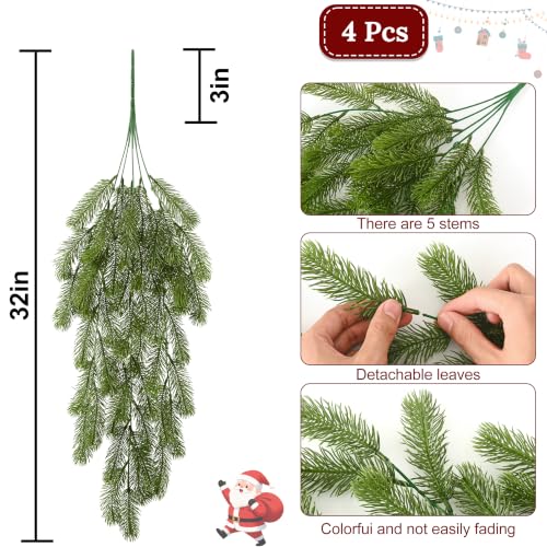 Waipfaru 4Pcs Artificial Hanging Plants, Pine Christmas Teardrop Swag - color: Pine, size: 4Pcs Plants