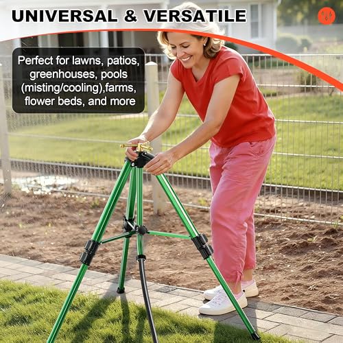 3-Arm Sprinkler Head on Telescoping Tripod Base with 2 Sprinkler Extensions, Heavy Duty Lawn Sprinklers, 360 Degree Large Area Irrigation, Solid Metal Extension Legs & Bottom Spikes - style: 3-Arm Sprinkler Head