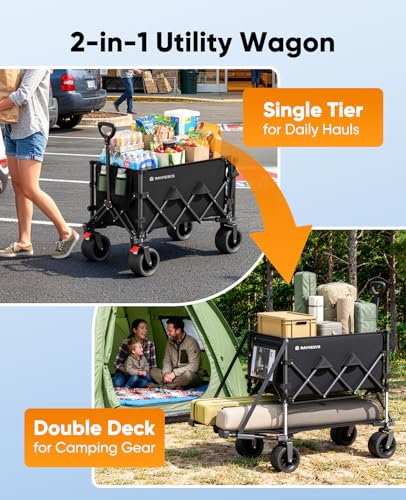 Double Decker Wagon,300L Large Capacity, Heavy Duty Collapsible Wagon - color: Black