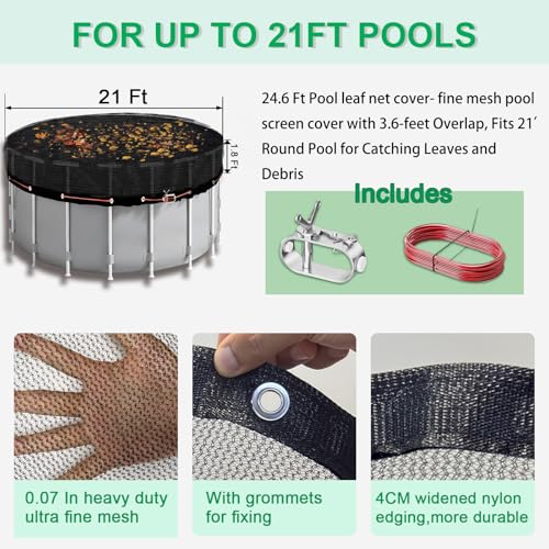 Pool Leaf Net Cover 21 Ft Round with Winch & Cable for Above Ground Pools - size: 21' (Round)