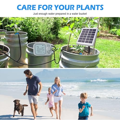 Solar Drip Irrigation System, 490 Timer Modes, 50FT Automatic Plant Watering Kit for 15 Potted Plants, IP67 Waterproof Auto Solar Irrigation Indoor and Outdoor Use for Garden,Balcony, Patio