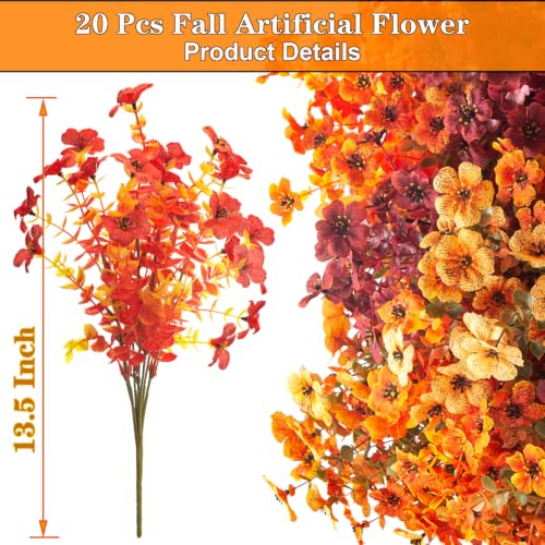 20 Bundles Fall Artificial Flowers UV Resistant Outdoor Autumn Porch Decor - color: Fall(orange,yellow,burgundy,golden Yellow)