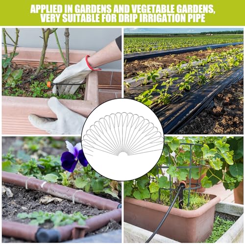 Pelopy 100 Pcs 5/8" Irrigation Drip Tubing Stakes 5 in J-Shaped Landscape Staples Garden Drip Line Stakes Soaker Hose Pins for Lawn Plant Yard Fence Ground Drips Systems, Sliver - size: Hold up to 5/8" Drip Tubing