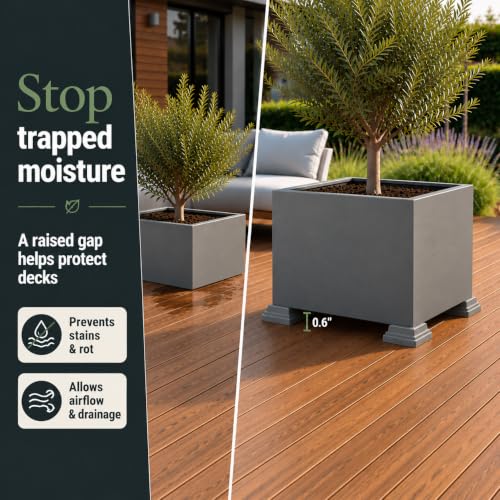 Corner Planter Feet – Pot Feet for Square & Rectangular Planter Boxes – Improves Drainage & Helps Protect Decks – UV-Stable Recyclable Plastic (4 Pack, Gray) - color: Gray