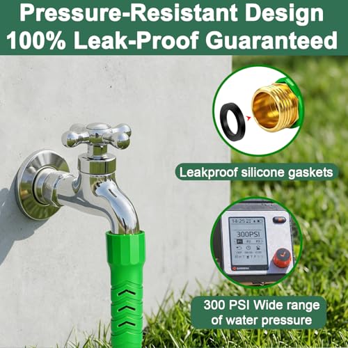 Lightweight Garden Hose,Durable and Flexible Water Hose Non-Kink,Non-Slip Swivel Handles,All-Weather Leader Hose for Boats,RV,Marine Washdown,Lawn,Garden,Leakproof (GreenBlack, 50 Ft)