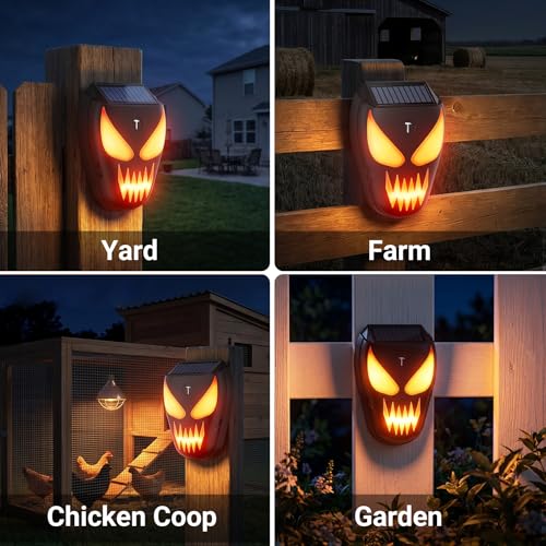 4 Pack Solar Nocturnal Animal Repeller with Predator Lights, Waterproof Coyote Deterrent Devices for Raccoon, Skunk, Opossum & Deer, Fox Repellent for Yard, Farm, Chicken Coop, Garden
