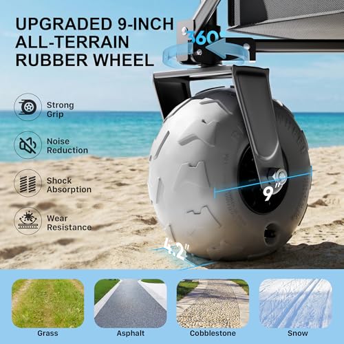 Beach Wagon with Big Wheels for Sand, 450LBS Heavy Duty Foldable Wagon Cart - color: Black, size: 380L