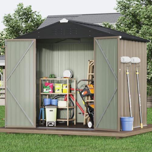 Devoko 8x6 FT Outdoor Storage Shed, Brown - color: Brown, size: 8x6 FT