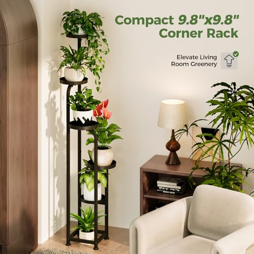 Bamworld Tall Plant Stand Indoor Outdoor Corner Metal Flower Pot Stands - color: Matte Black, style: Spiral 5Tier
