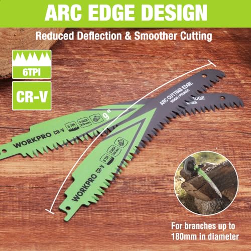 WORKPRO 9-Inch Arc Edge Reciprocating Saw Blades, 6TPI for Pruning, 3 Pack - size: 9 Inch
