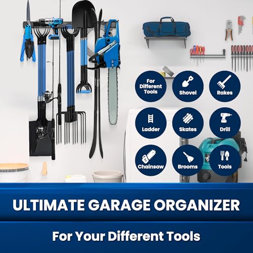 64'' All-Metal Garage Tool Organizer Wall Mount – Heavy-Duty Tool Rack Holds 680 lbs, Adjustable Hooks for Garage, Yard, and Garden Equipment - size: 64" Alloy Steel