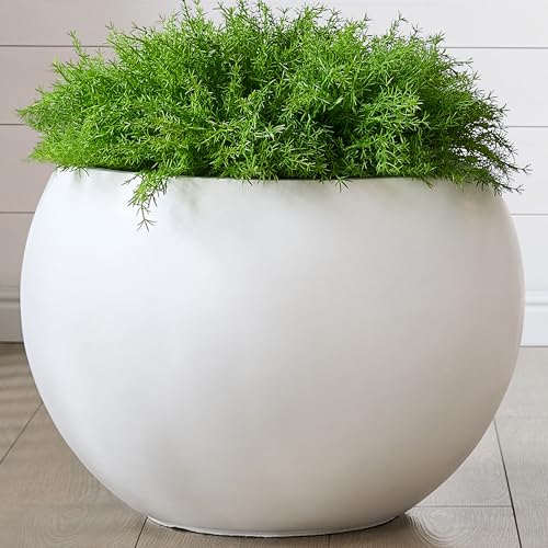 21.3"Dia x 14.8"H Extra Large Fiberstone Sphere Planter, White Round Pots - color: White, size: Extra Large