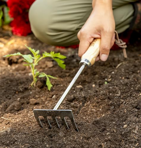 Burpee 11" Stainless Steel Tine Cultivator Durable Long Lasting Garden Tool Leather Wrist Strap Rake, 10 Year Warranty, Oak - color: Oak, style: Cultivator