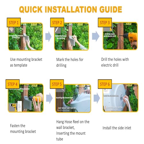 Retractable Garden Hose Reel, 5/8 in 100+6 ft, Heavy Duty Wall Mounted Water Hose Reel, Spring Power Automatic Rewind, Any Length Lock, 180° Swivel Bracket, 10 Pattern Spray Nozzle - size: 5/8" 100FT