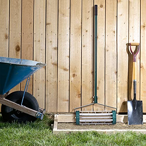 Hysache Rolling Lawn Aerator, 18" Rotary Push Tine Spike Soil Lawn Aerator Gardening Tool with 3-Piece Long Steel Handle for Garden Yard Grass Maintenance, Green