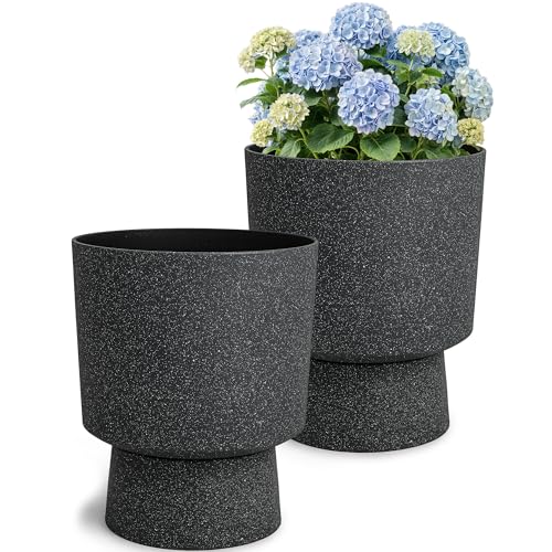 Autodaya 16.8" Urn-Style Planters Set of 2, Black Terrazzo Pedestal - color: 16.8"h-black Terrazzo
