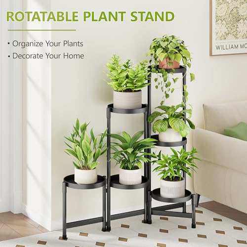 Cawukege 6 Tier Plant Stand Indoor, Tiered Plant Stand Outdoor for Multiple Plants, Corner Plant Shelf for Patio Balcony Porch Garden Living Room House, Black