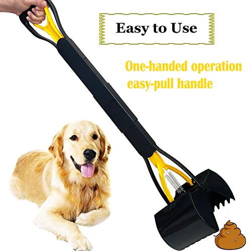 ienjoyed 32" Large Dog Pooper Scooper for Large Dogs Heavy Duty, Non-Breakable Dog Poop Scooper with Wide Handle for Grass, Gravel, Durable Dog Poop Pick Up Tool, Long Handled Poop Grabber - color: 32-inch(Yellow)