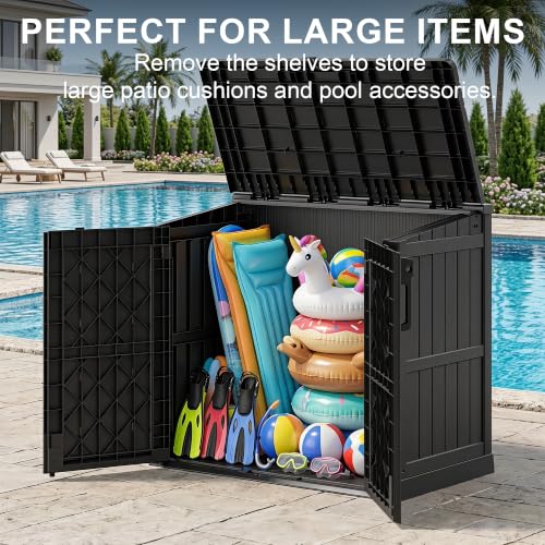 Outdoor Storage Box & Cabinet 36 Cu Ft, Patio Storage Box, Black - color: Black, size: 30.1" x 52.1" x 44.3"